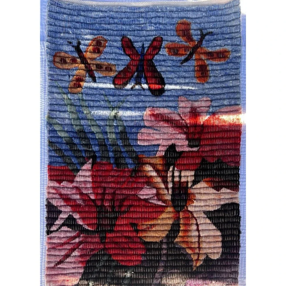 Vintage Handmade Peru Wool Butterfly Floral Tapestry Wall Hanging 23x15